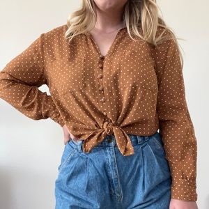 Velvet heart button down dotted orange shirt